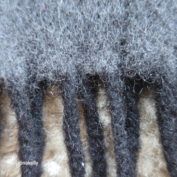 Enzo Mantovani Wool Cashmere Woven Plaid Scarf Black Grey - Picture 5 of 8